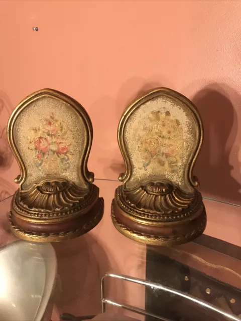 Vintage Pair Italian  Borghese Bookends WITH  PAINTED FLOWERS..7,5X6