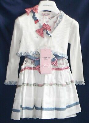 Monnalisa Bebe Stunning Cotton Dress And Cardiganuk 2 Years/ 92Cm New & Tags