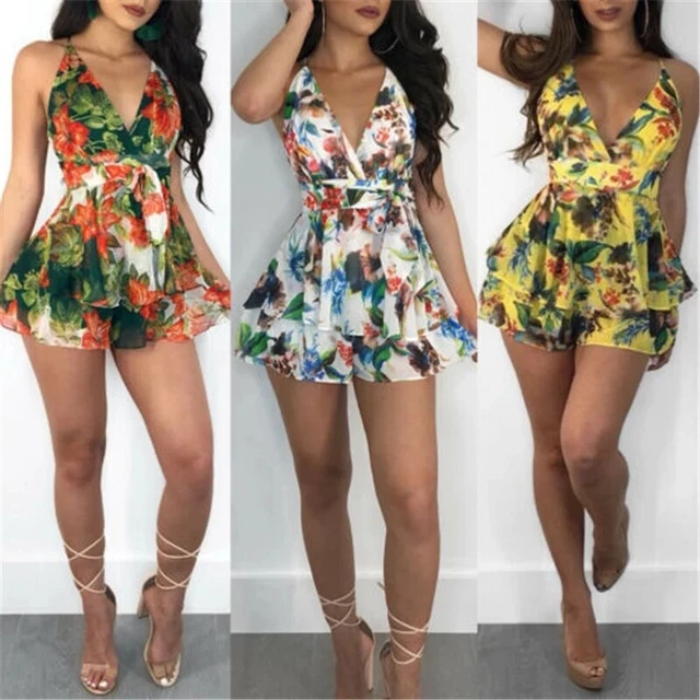 MONO CORTO CON estampado floral de verano elegante para mujer