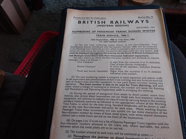 BRITISH RAILWAYS WESTERN Region Numbering Of Passenger Trains? £6.00