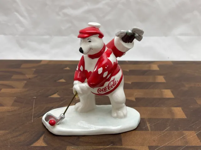 Coca Cola Ceramic Polar Bear Figurine 1995 Always Golfing Enesco 176478 WOW