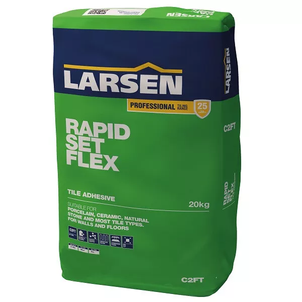 Larsen Rapid set Flex Flexible Floor and Wall Tile Adhesive 20kg - Grey Or White