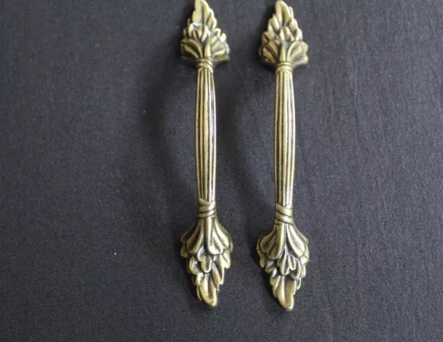 2 Vintage Brass Cabinet Door Drawer Pull Handles Hardware