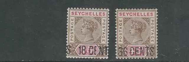 Seychelles 1896 Qv Set Completo Di 2 Revalued Francobolli (Scott 27-28) VF MH Zx