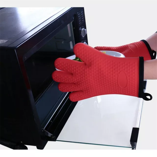 Pair of Gloves Heat Resistant Silicone Gloves Kitchen BBQ Oven Cooking Mitts