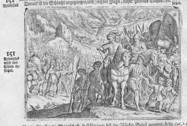 1700 Ariovist Julius Caesar Fighting Battle Antique Copperplate Merian