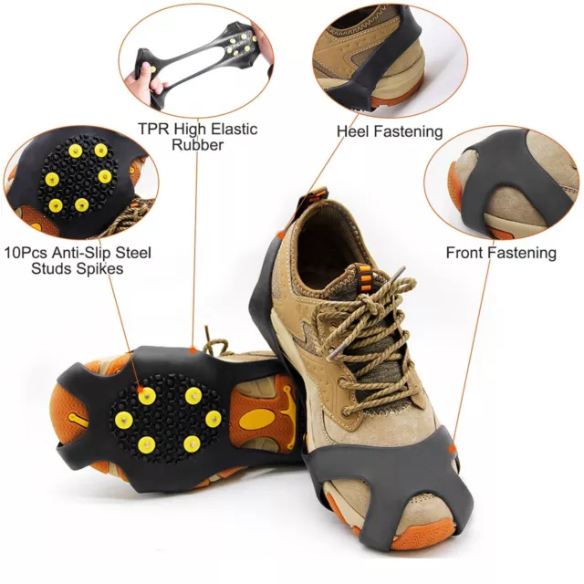 Ice Snow Grips Anti Slip On Over shoe Boot Studs Crampons Cleats Spikes Grippers