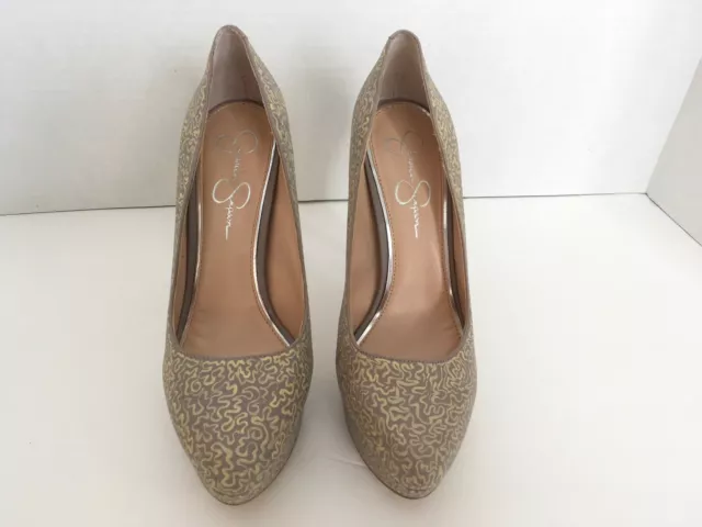 Jessica Simpson Leonne Platform Classic Pump Beige Tan Printed Leather 8.5 M