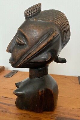 Large Antique Vintage Wooden African Tribal Head Sculpture