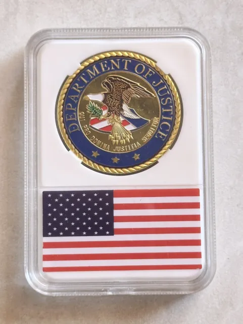 DOJ United States DEPARTMENT OF JUSTICE FBI Challenge Coin With Case