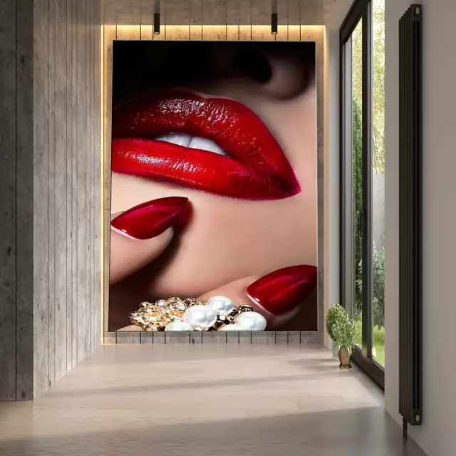 Labios rojos sexys, pintura abstracta en lienzo, arte de pared, decoración...