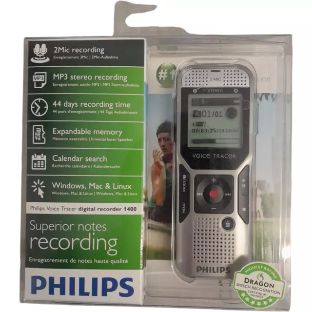 Philips Voice Tracer Dvt1400 Digital Voice Recorder Dictaphone Handheld - New