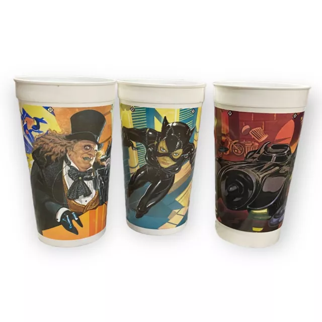 VINTAGE LOT OF 3 1992 Batman Returns McDonald's Collector Cups Catwoman