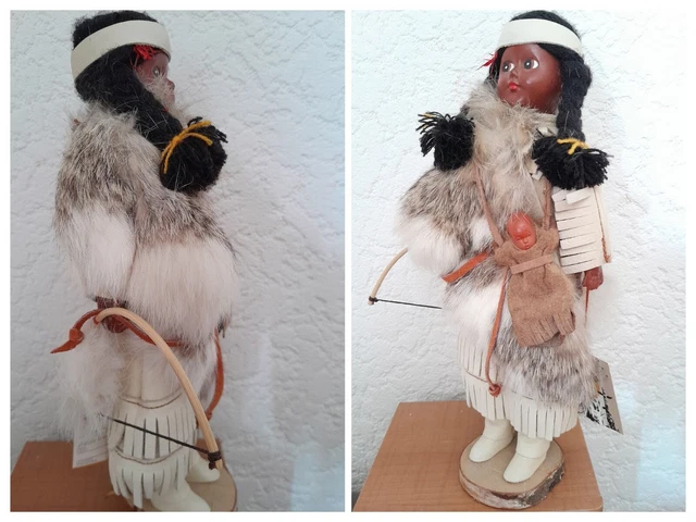 POUPEE REGIONALE FOLKLORIQUE CANADA INDIEN ART ESKIMO QUEBEC HT 28 cm ETIQUETTE