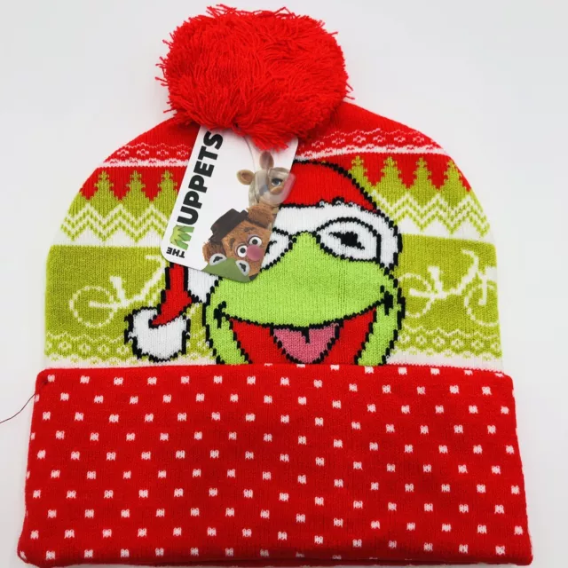 Brand New The Muppets Kermit the Frog Pom Beanie Knit Hat Christmas One Size