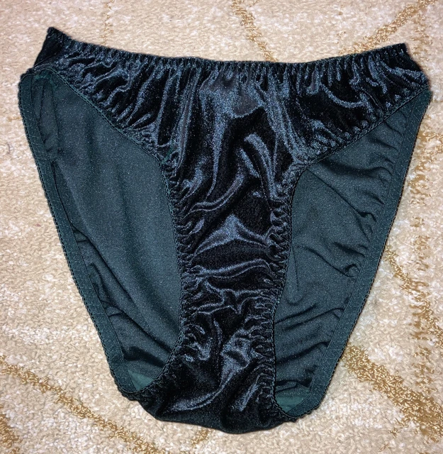 VINTAGE GREEN VELVET Shiny Sissy High Cut Legs Soft Cozy Bikini Panties