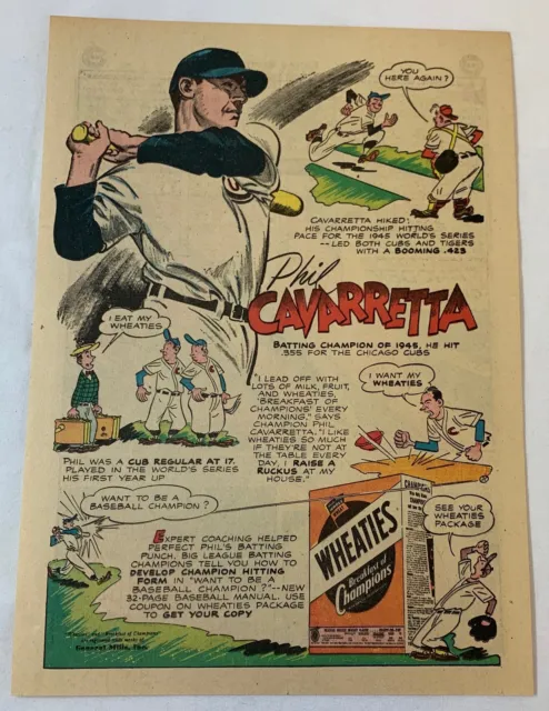 1946 Peluche Phil Cavarretta Cartoon Ad Pagine ~ Chicago Cubs