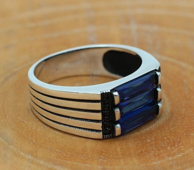 Bague saphir pour homme Bague pour homme faite à la main en argent sterling...
