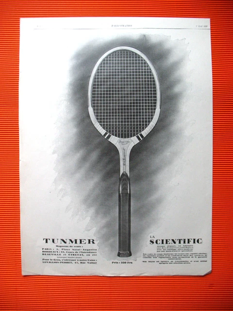 Publicite De Presse Tunmer Raquette De Tennis La Scientific French Ad 1927