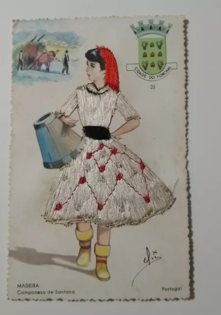 Vintage Elsi Gumier Embroidered Postcard Printed In Portugal