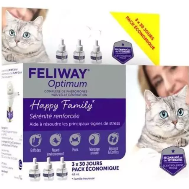 FELIWAY Optimum - Pack de 3 recharges Anti Stress Calmant pour Chat - 3 X 48 ml