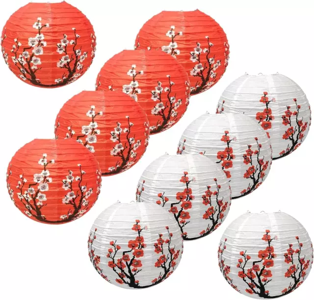 10PCS Chinese Japanese Cherry Blossom Paper Lanterns, 12 Inch 5PCS White Sakura