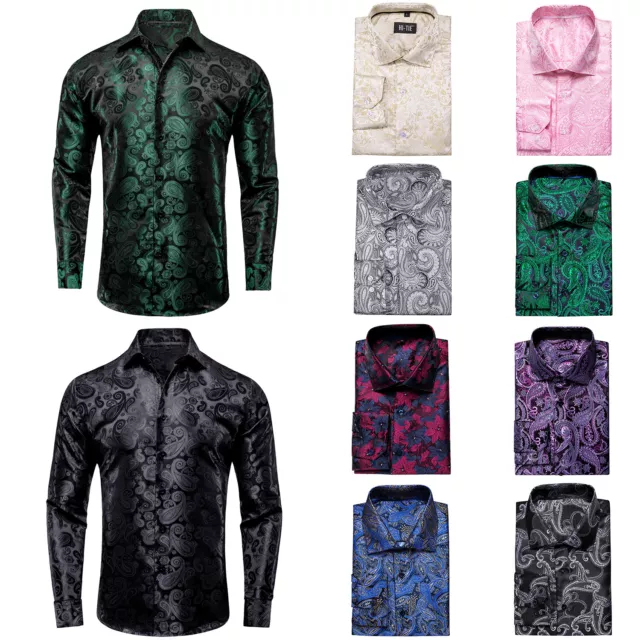 Mens Floral Beach Shirt Casual Long Sleeve Slim Fit Button Formal Shirts  Tee Top