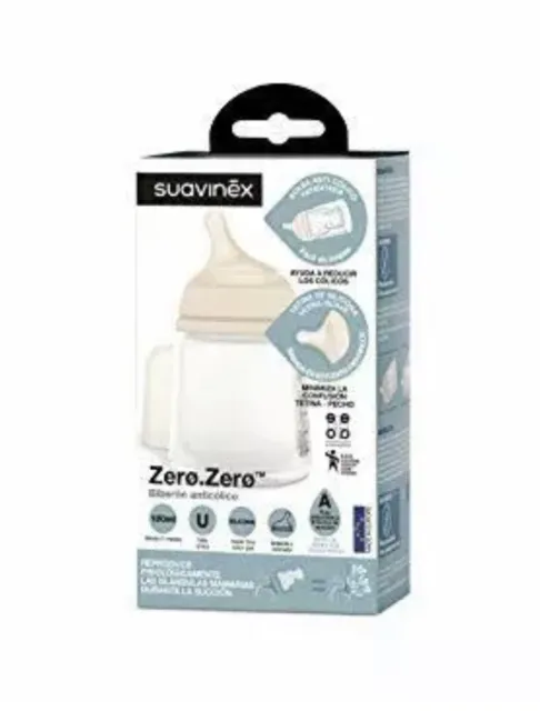 Nuevo Suavinex Zero Biberón anticólicos +0 meses 180ml Flujo Adaptable