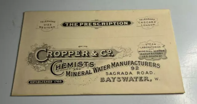 Antique Prescription Envelope Salesman's Sample  Cropper & Co Chemist Bayswater