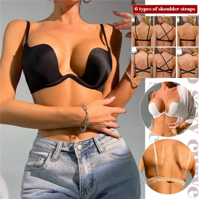Deep V Low Cut Push Up Women Sexy Seamless Bra Backless Invisible Plunge  Bra Hot