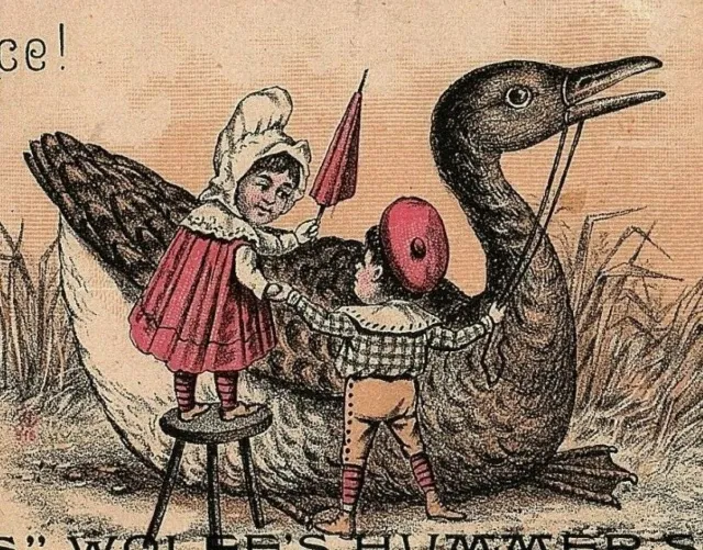 Trade Victorian Card Duck & Little Boy & Girl Nice! It's Wolfe's Hummer Soap
