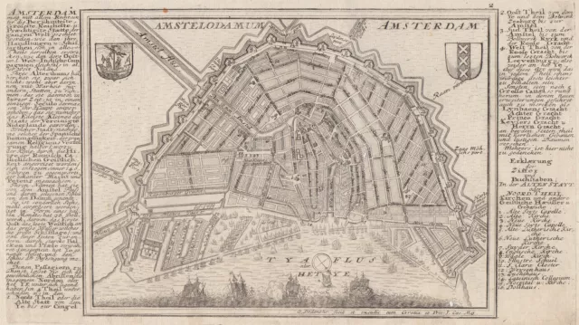 Niederlande Amsterdam Plan Original Kupferstich Bodenehr 1720