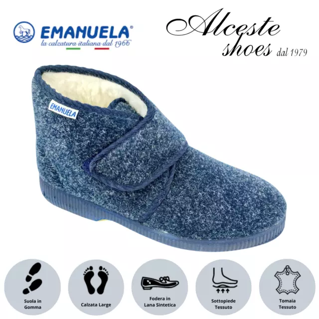 Pantofola Uomo con Velcro  Emanuela  Art. 564 in Tessuto Blu