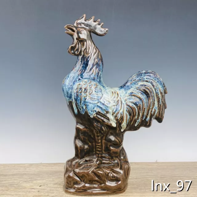 18.4"China old porcelain Lu Shankiln kiln changeglaze male Chicken CarvingEffigy