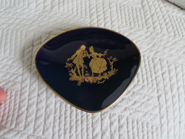 Ancien grand PLAT de SERVICE ovale porcelaine LIMOGES décor peint FAISAN DORE