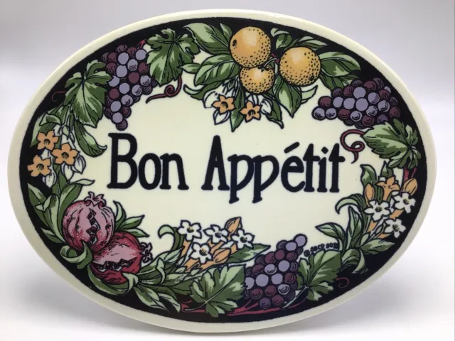 Santa Barbara Ceramic Design Bon Appetit Plaque Sign Artist Signed Vintage Oval