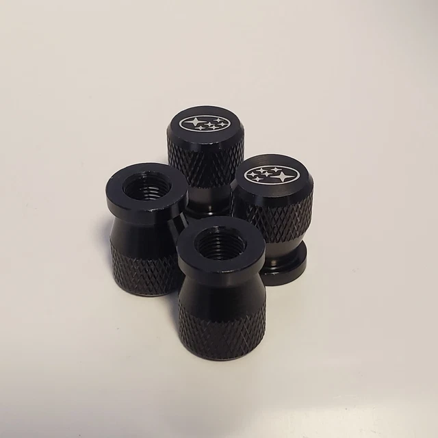 SUBARU VALVE STEM Cap Covers Car 4CT Metallic Black Color Valve Stem