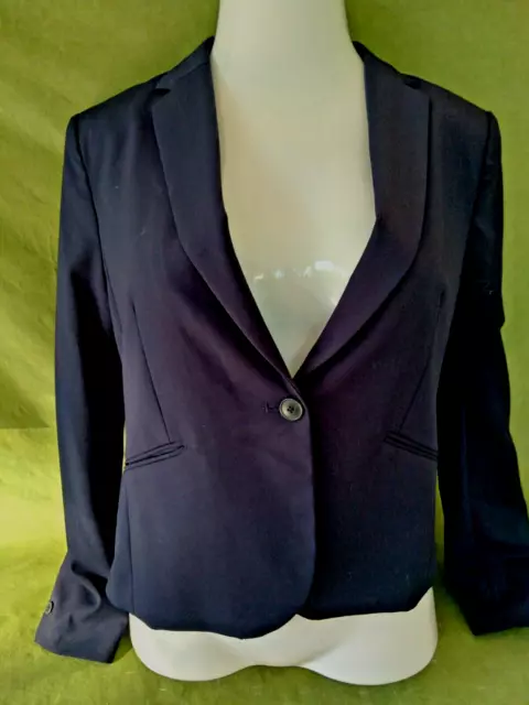 New H&M 12 Womens Blazer Jacket Long Sleeve Navy Blue One Button Lined