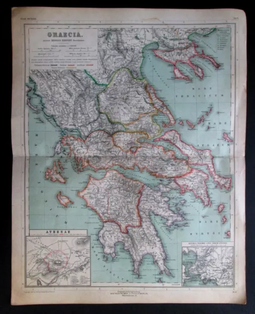 1898. HISTORICAL MAP OF ANCIENT GREECE. GRAECIA. Antique map