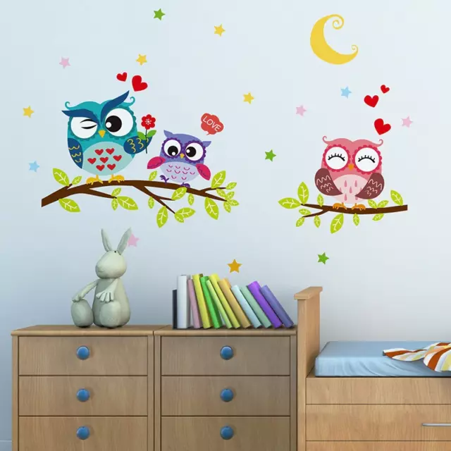 Wandtattoo Wandsticker bunte Eulen Baumäste Zweige Aufkleber Kinderzimmer