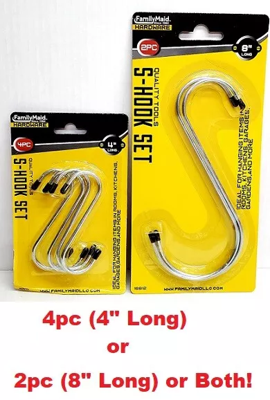 2pc 8" or 4pc 4" Long S-Hook Set Steel Ceiling Hang Frames Gate Kitchen Garage