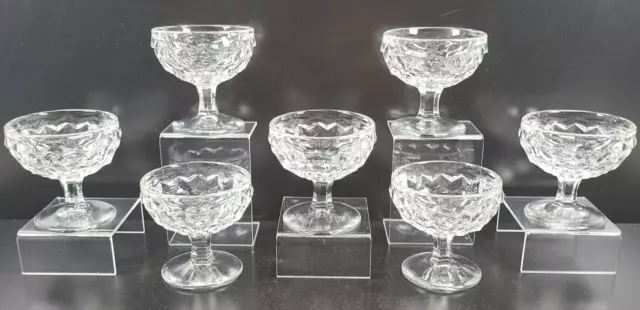 7 Fostoria American Clear Low Sherbet Set Vintage Elegant Cube 2056 Stemware Lot