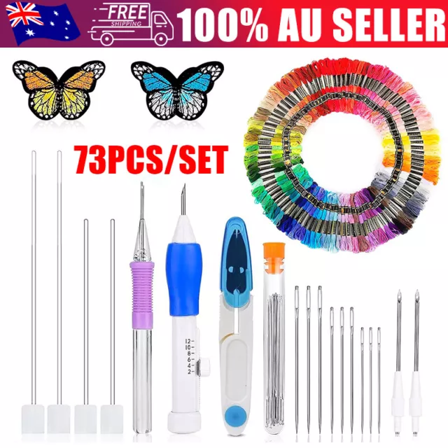 73Pcs/Set Punch Needle Kits Threads Embroidery Pen Magic Knitting Sewing Tools