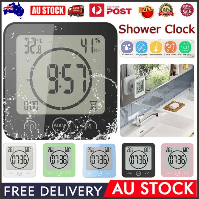Digital Bathroom Shower Clock Timer Alarm Temperature Meter Humidity Waterproof