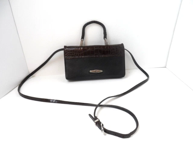 Brighton Crossbody Purse Wallet Organizer Black/Brown Croc Embossed  8.5"x5"