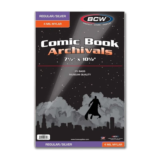 BCW Regular/Silver Comic Book Mylar Archivals 25 pack 7 1/2" x 10 1/2"