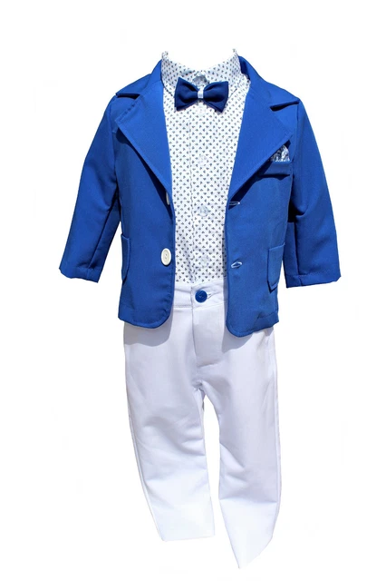 ABITO DA BATTESIMO (4pz) elegante maschietto da cerimonia blu bianco cod 2082