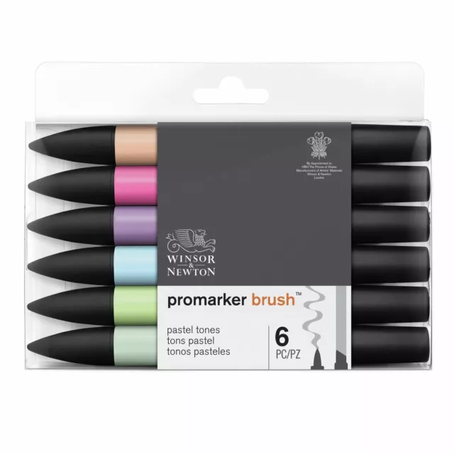 Winsor & Newton Promarker Brush Twin Tip Alcohol Marker 6 Pastel Colour Set