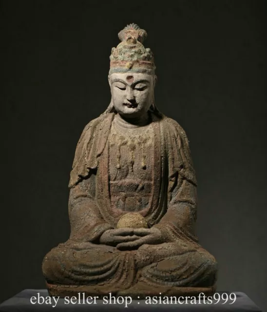 13.6.Alte chinesische Holzschnitzerei Sitz Guan Yin Göttin Buddha Statue