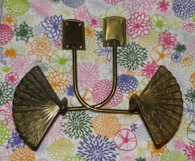 Vintage Solid Brass Asian Drapery Curtain Tiebacks Set of 2 ~ Japanese Fan 2 PCS